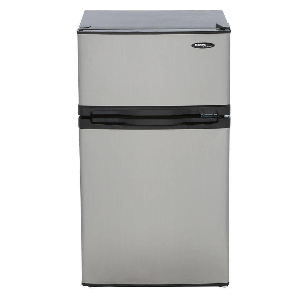 Danby 3 1 Cu Ft Mini Fridge In Stainless Look With Freezer Section Dcr031b1bsldd The Home Depot