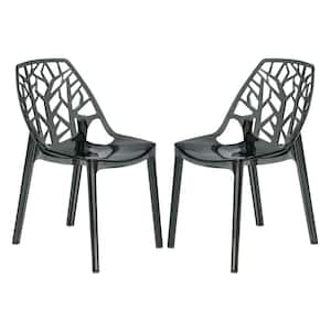 Cornelia Modern Spring Cut-Out Tree Design Stackable Dining Chair Set of 2 in Transparent Black