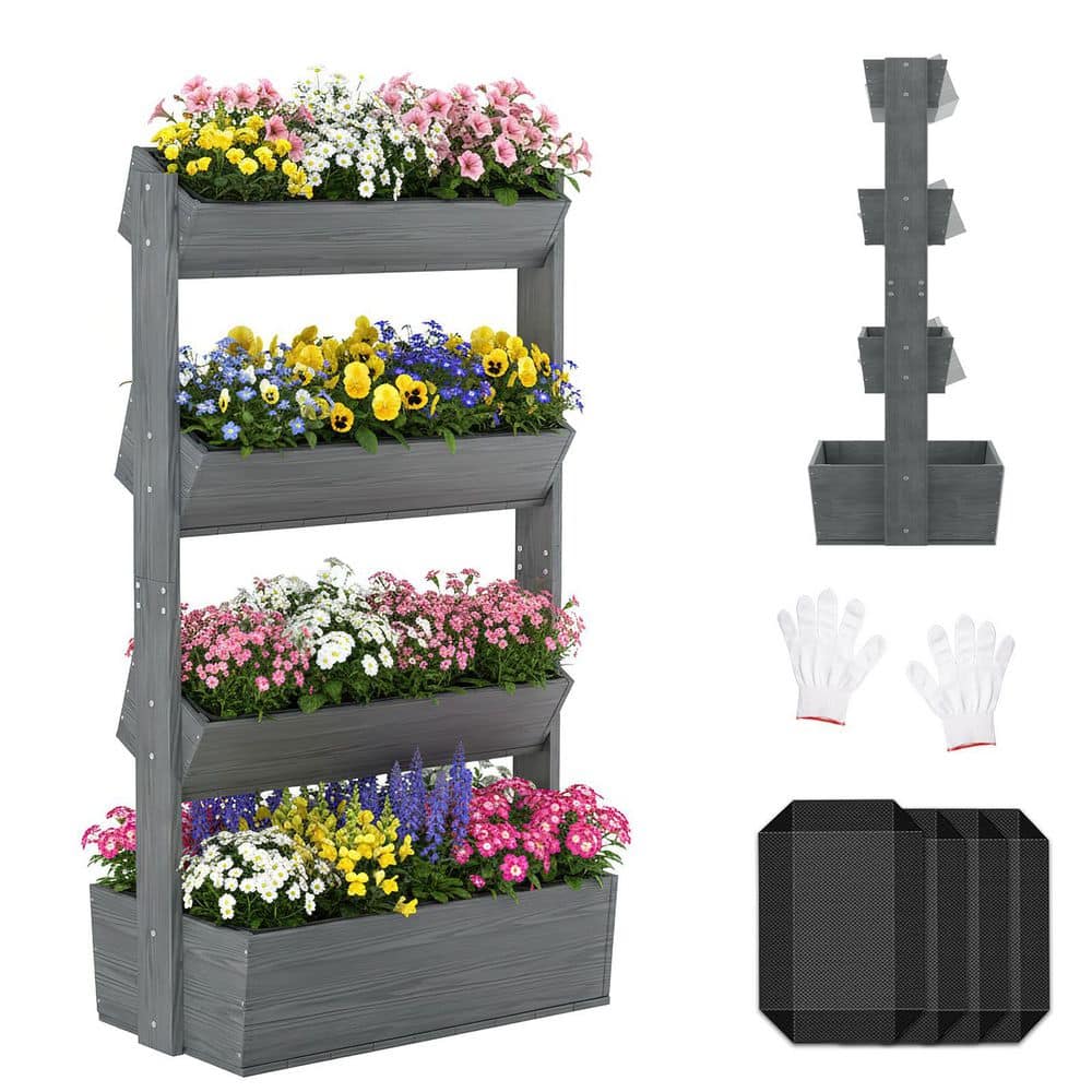 ABORON 4-Tier Vertical Wooden Raised Garden Bed Gray Garden