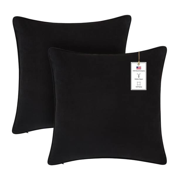 A1 Home Collections A1HC Black Velvet Decorative Pillow Cover (Pack of 2) 24 in. x 24 in. Hidden YKK Zipper, Throw Pillow Covers Only