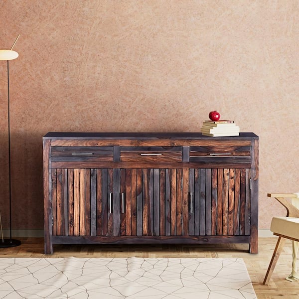 PRIMO INTERNATIONAL Harrington 63 in Dark Brown Solid Wood Dining / Living Sideboard Buffet Credenza with Large Storage
