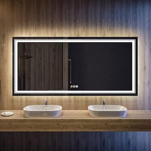 47 in. W x 24 in. H Large Rectangular Frameless LED Light Anti-Fog Wall Bathroom Vanity Mirror Dual Front Light &Backlit