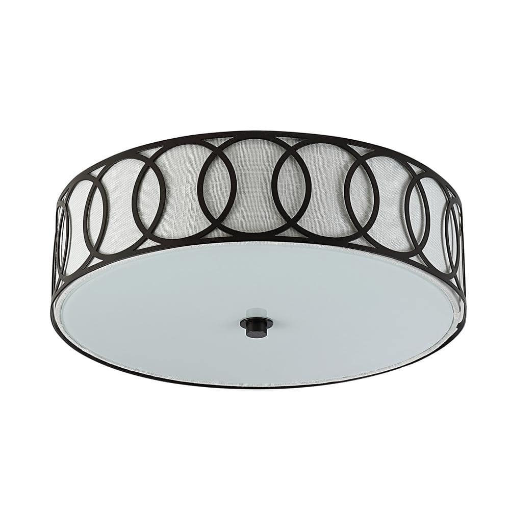 Aubrey Contemporary 15.5" LED Flush Mount in Oil Rubbed Bronze with Linen Shade