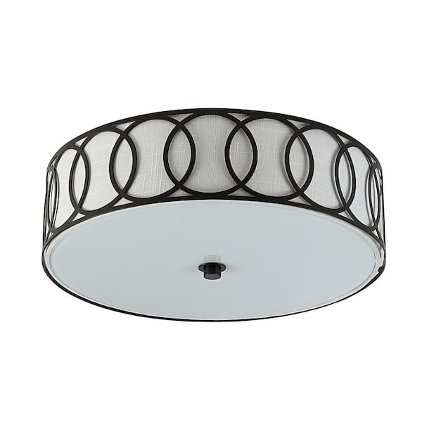 Aubrey 15.5 in. 3-Light Oil Rubbed Bronze Black Metal LED Flush Mount