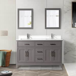 Genoa 72 in. W x 22 in. D x 36 in. H Bath Vanity in Grey with Engineered Marble Top in White with Basin and Mirror