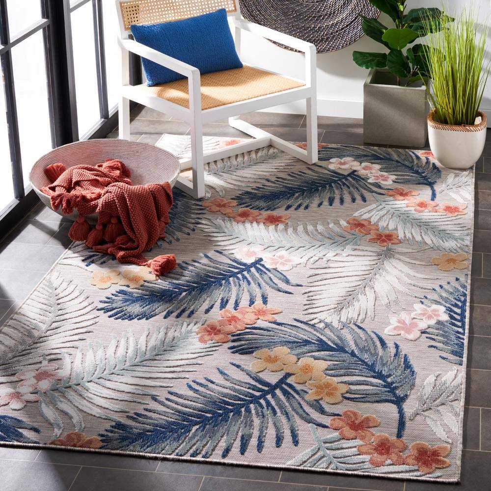 Gray Floral Synthetic Indoor/Outdoor Area Rug