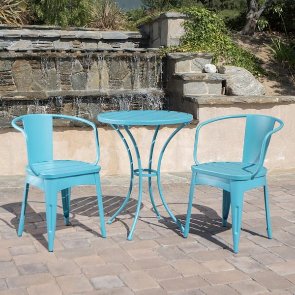 3-Piece Metal Indoor and Outdoor Bistro Set in Teal
