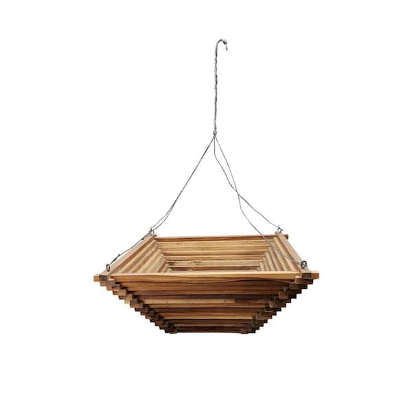 MGP 20 in. Brown Teak Wood Square Pyramid Shape Hanging Basket