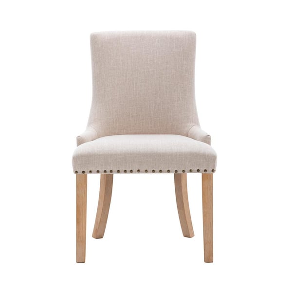 Unbranded Modern Beige Upholstered Leisure Padded Side Dining Chairs with Rubber Wood Legs Nailed Trim(set of 2)