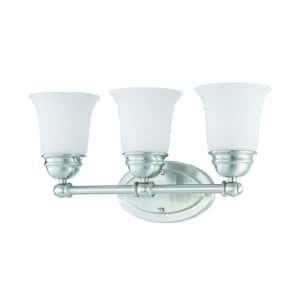 Bella 3-Light Brushed Nickel Bath Light with Etched Glass Shade