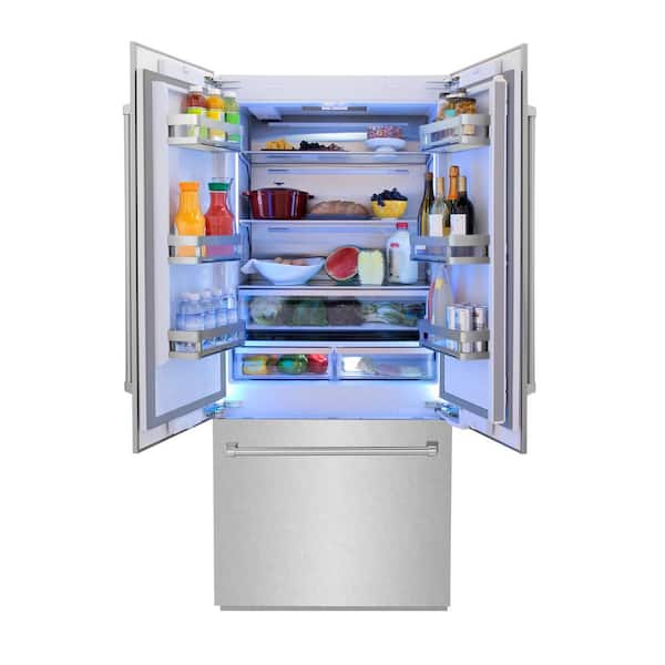 36 in. 19.6 cu. ft. French Door Built-In Refrigerator with Water Dispenser and Ice Maker in Satin Stainless Steel