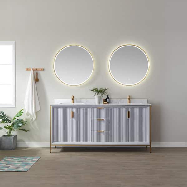 ROSWELL Granada 72 in. W x 22 in. D x 33.8 in. H Bath Vanity in Paris Grey with White Composite Stone Countertop Without Mirror