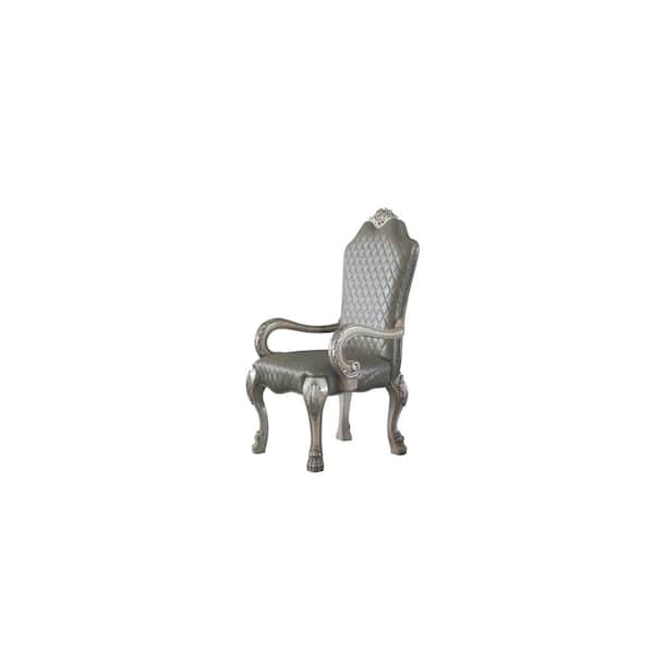 Acme Furniture Dresden Vintage Bone White and PU Leather Arm Chair Set of 2 with Padded Seat and Back