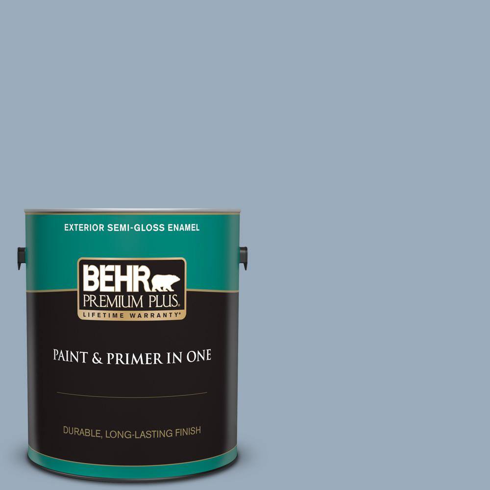 BEHR PREMIUM PLUS 1 gal. #570F-4 Blue Willow Semi-Gloss Enamel Exterior ...