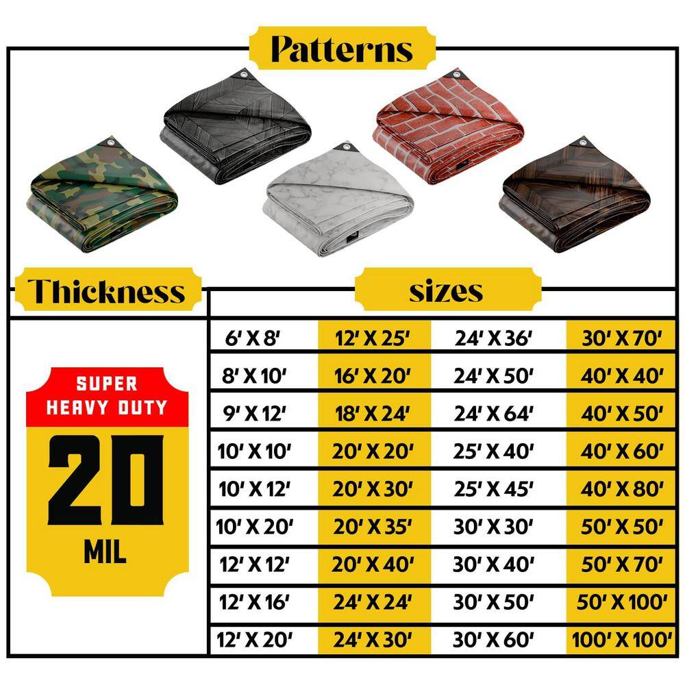 12' x 20' Grey Wood Print Heavy Duty Tarp