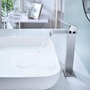 Waterfall Single Handle Single Hole Bathroom Vessel Sink Faucet With Deckplate Included in Brushed Nickel