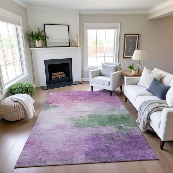 Mayfield Premium Machine Washable Abstract AMF1517 Lilac 3 ft. x 4 ft. Area Rug
