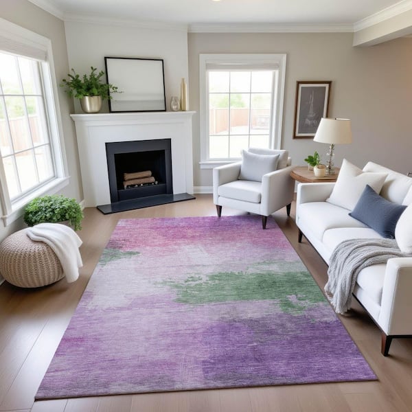 Mayfield Premium Machine Washable Abstract AMF1517 Lilac 9 ft. x 12 ft. Area Rug