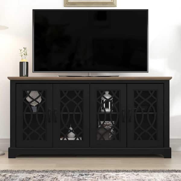 GALANO Raccon 59.1 in. Black with Knotty Oak TV Stand Fits TV's up to 65 in.