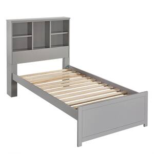 Caspian Gray Twin Bookcase Bed with NightStand