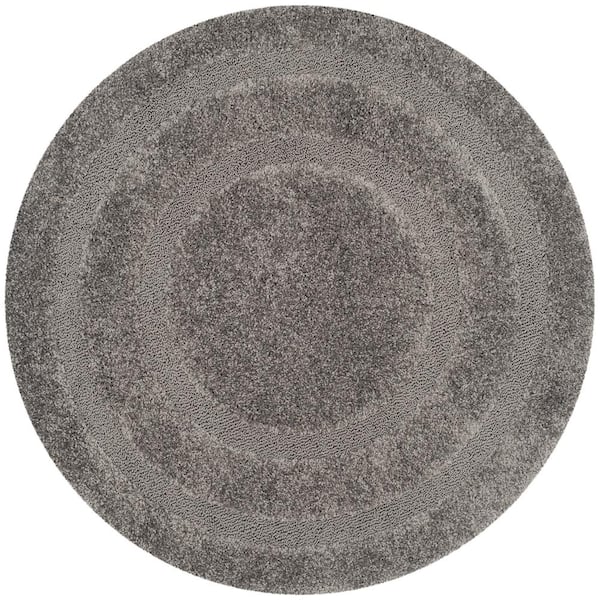 SAFAVIEH Florida Shag Gray 5 ft. x 5 ft. Round Border Area Rug