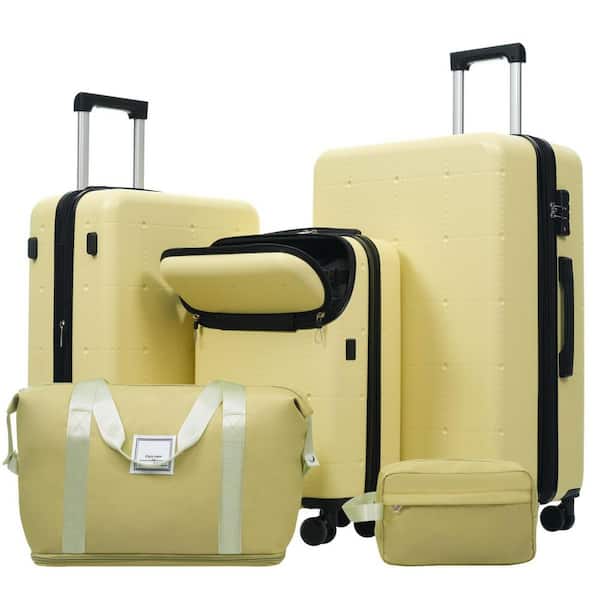 LIVACA 5-Piece Yellow ABS Plastic Hardside Luggage Set with USB