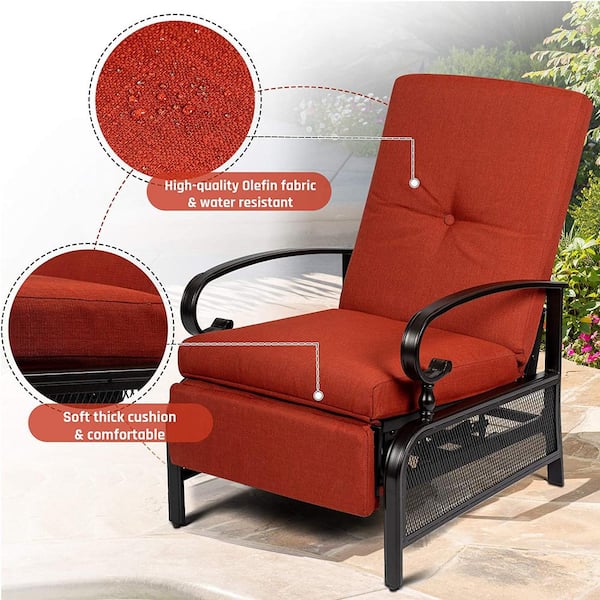 Recliner Patio Chair with Cushions Latitude Run Cushion Color: Gray, Frame Color: Dark Brown