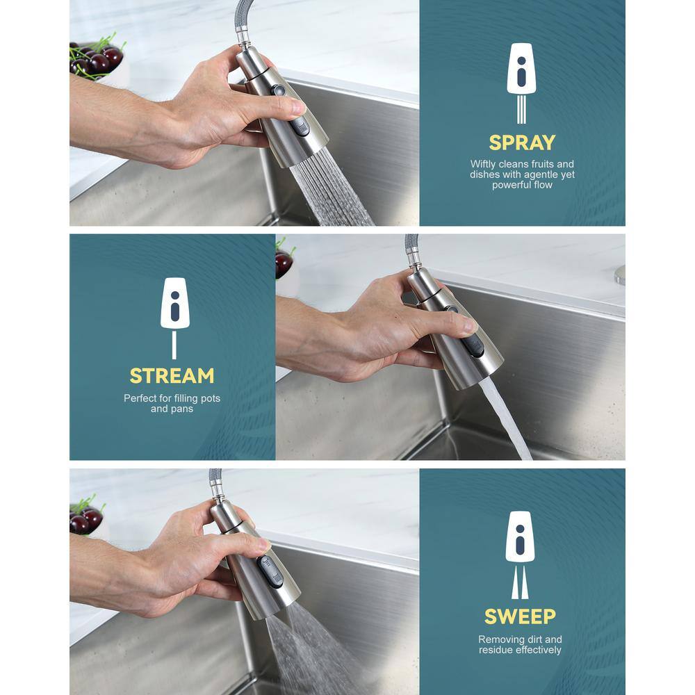 15-Inch Black and Brushed Nickel Pull-Down Kitchen Faucet