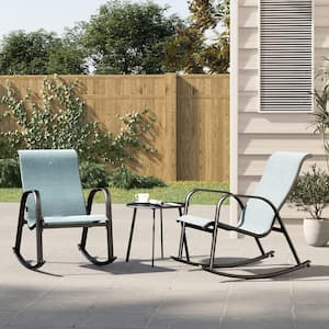 Blue 3-Piece Metal Patio Conversation Seating Set with Coffee Table