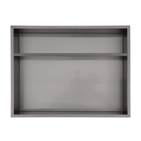 Logmey 19 in. W x 15 in. H x 4 in. D 18-Gauge Stainless Steel Shower Niche in Gunmetal Black with Shelf