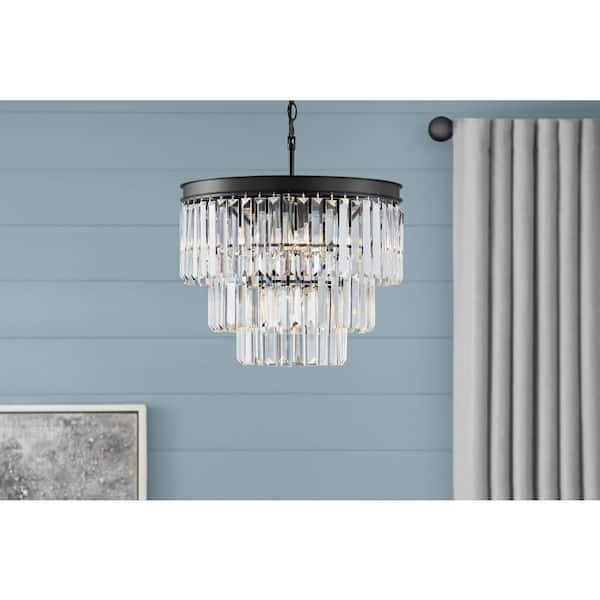 North Falls 5-Light Black Tiered Pendant Light with Crystal Shade