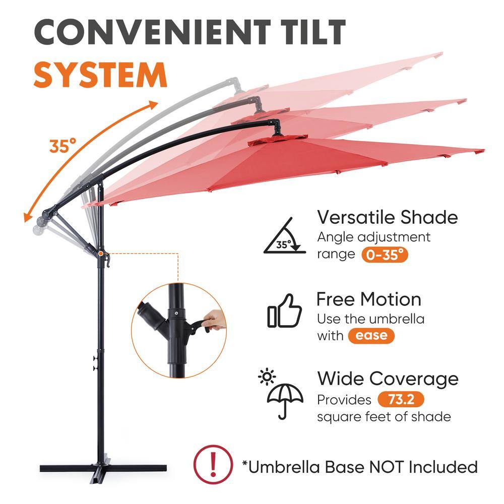 10 ft Red Polyester Cantilever Patio Umbrella with Black Metal Frame