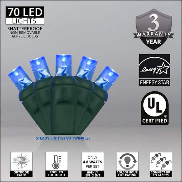Wintergreen Lighting 24 ft. 70-Light Blue 5 mm LED Mini Light Set