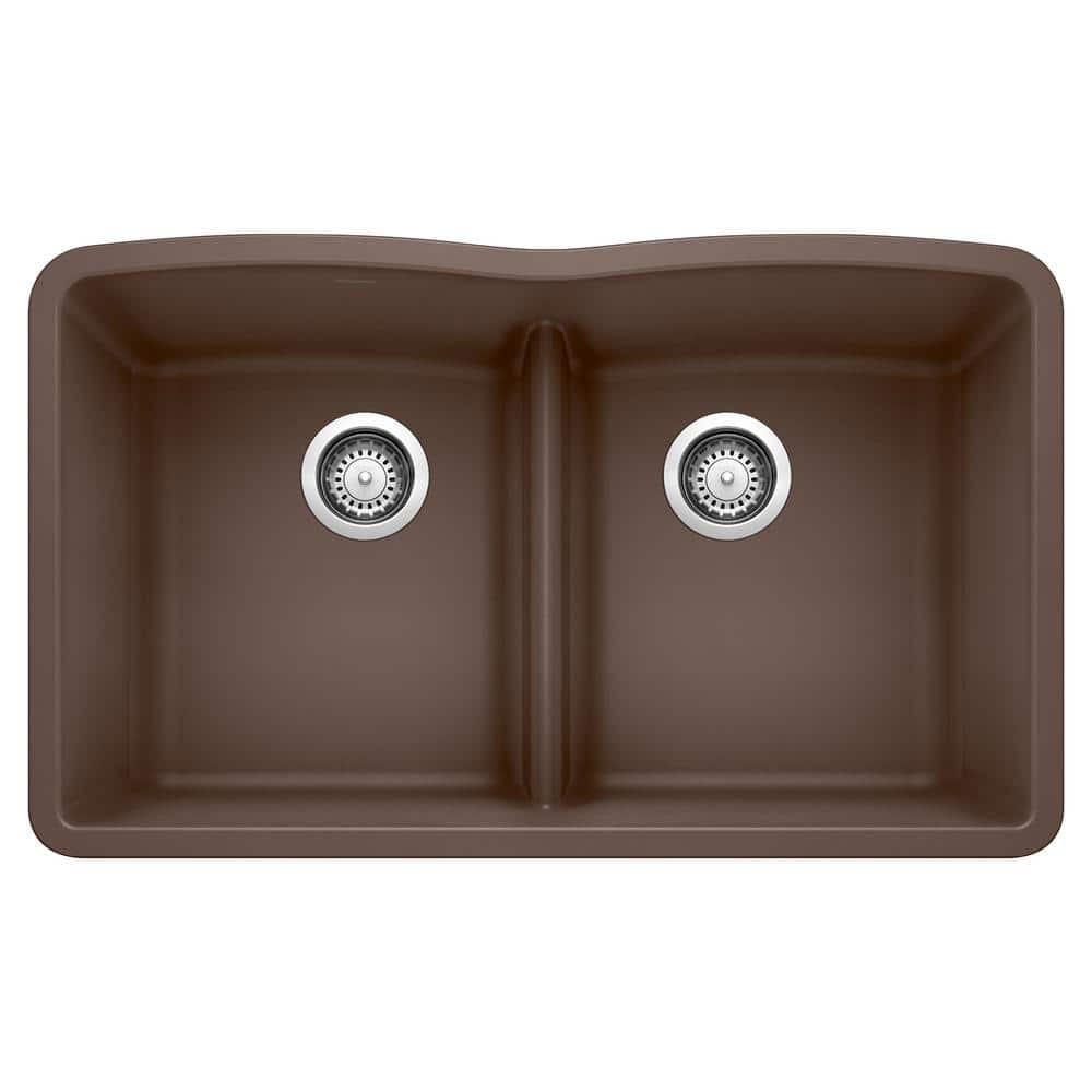 32 in. x 19.25 in. Diamond Undermount Granite 50/50 Double Bowl Kitchen Sin
