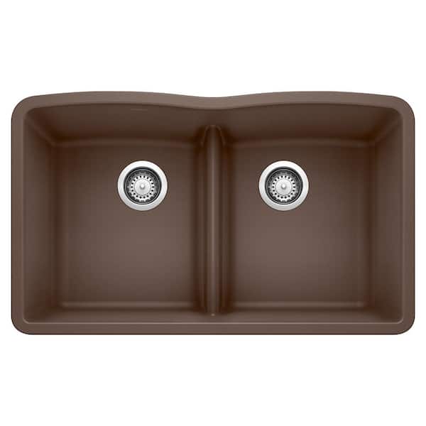 Blanco 32 in. x 19.25 in. Diamond Undermount Granite 50/50 Double Bowl Kitchen Sink in Cafe Brown