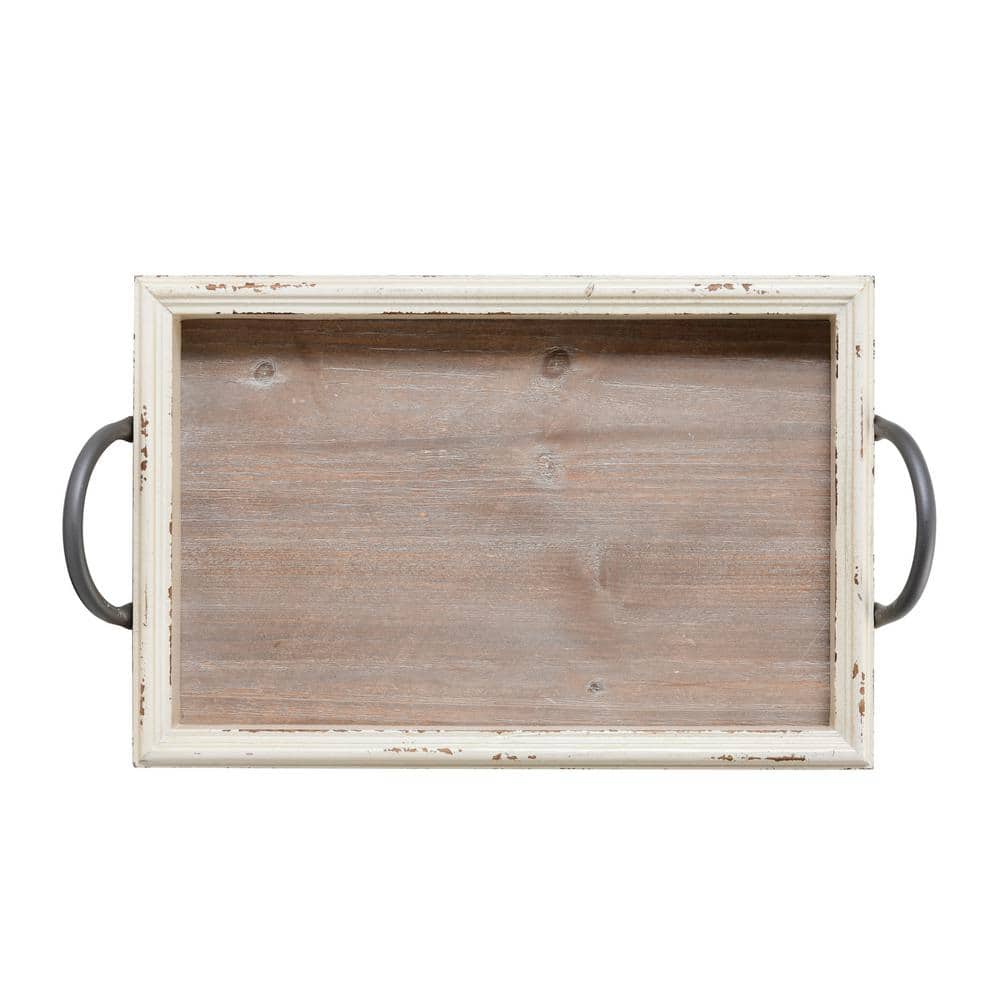 Elements 18 in. White Wood Tray5230309 The Home Depot