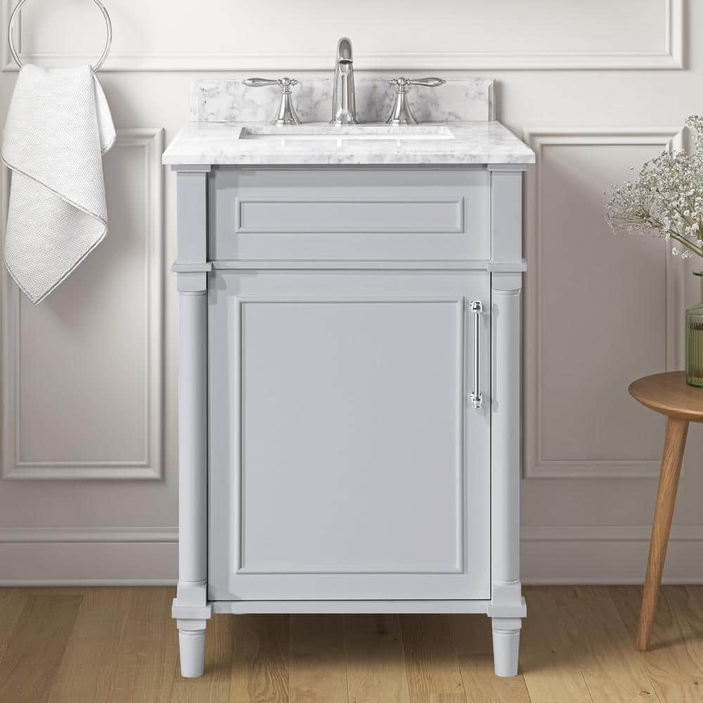 Home Decorators Collection Aberdeen 24 in. Single Sink Dove Gray Bath  Vanity with Carrara Marble Top (Assembled) 8103200270 - The Home Depot