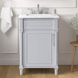 Aberdeen 24 in. Single Sink Freestanding Dove Gray Bath Vanity with Carrara Marble Top (Assembled)