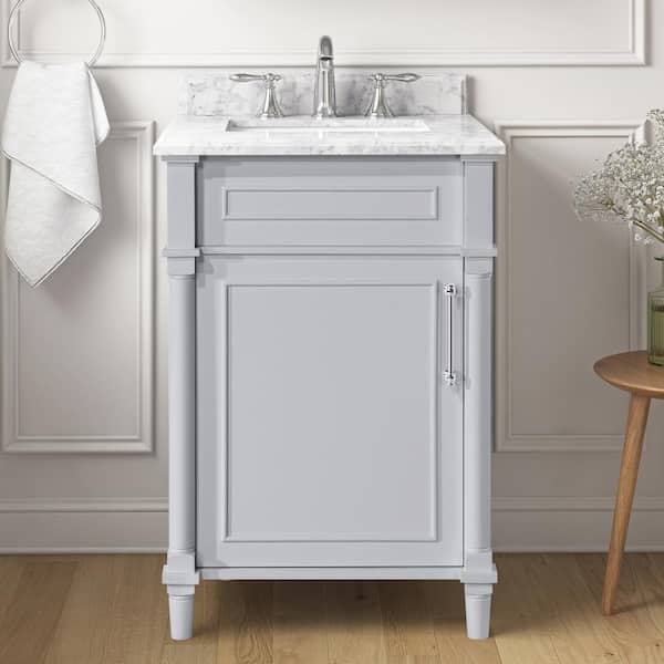 Home Decorators Collection Aberdeen 24 in. Single Sink Freestanding Dove Gray Bath Vanity with Carrara Marble Top (Assembled)