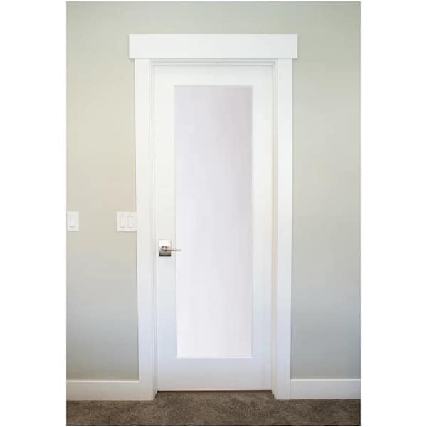 32 in. x 80 in. 1-Lite Satin Etch Primed Left-Hand Solid Core MDF Single Prehung Interior Door
