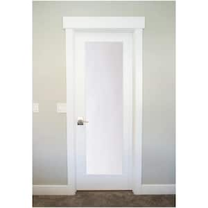 36 in. x 80 in. 1-Lite Satin Etch Primed Left-Hand Solid Core MDF Single Prehung Interior Door