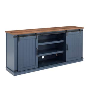68 in. Navy with Walnut Color Desktop TV Stand for TVs up to 75 in.