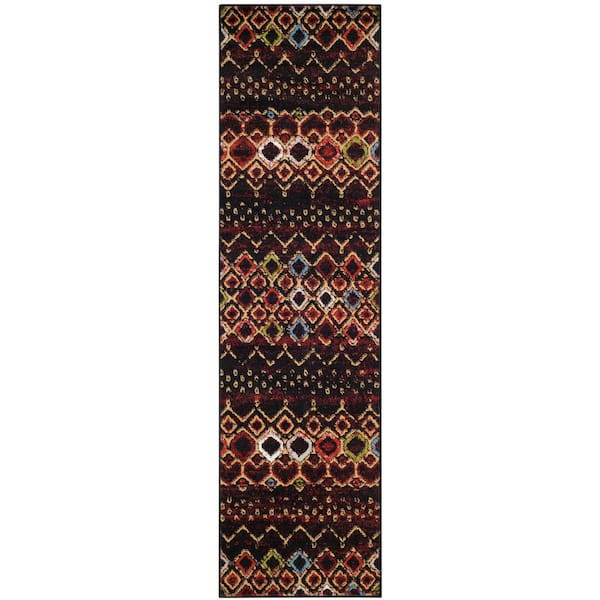 SAFAVIEH Amsterdam Black/Multi 2 ft. x 18 ft. Multi-Diamonds Chevron Runner Rug