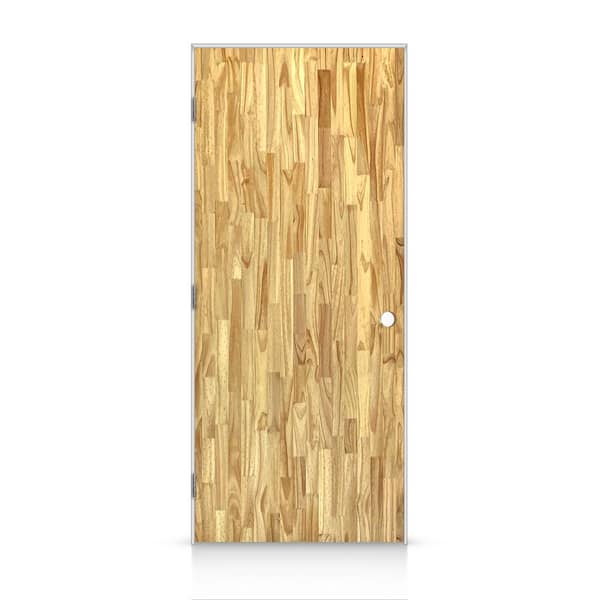 CALHOME 28 in. x 80 in. Flush Right-Handed Hollow-Core Weather Oak Stained Smooth Pine Wood Single Prehung Interior Door