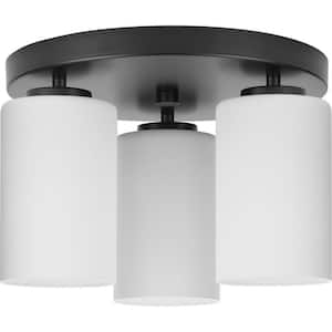 Cofield Collection 12 in. 3-Light Matte Black Transitional Flush Mount with Etched Glass Shades