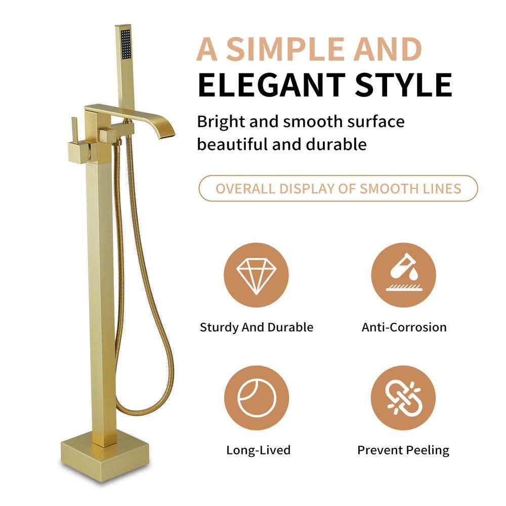 Brushed Gold Freestanding Roman Tub Faucet with Hand Shower