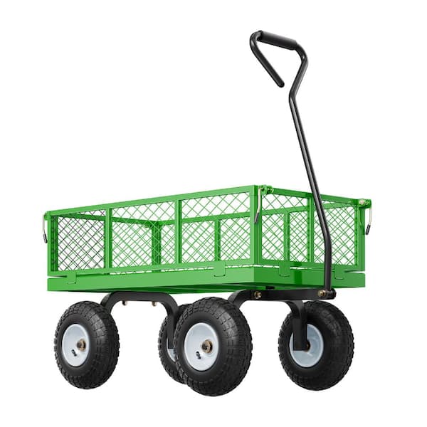4.52 cu. ft. Green Steel Garden Cart, Heavy Duty Pullable Wagon for Outdoor