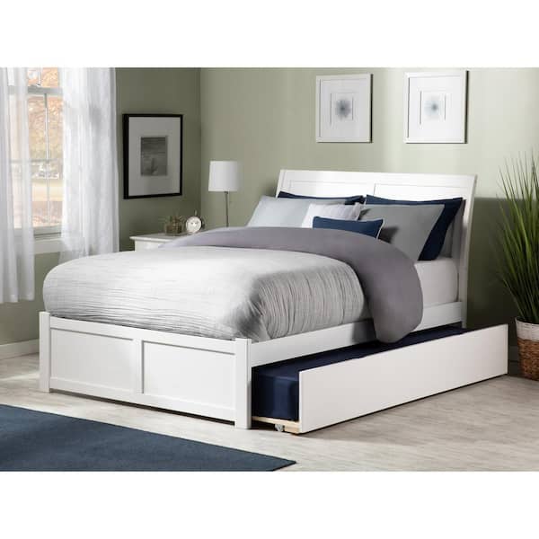 AFI Portland White Full Platform Bed with Flat Panel Foot Board and Full Urban Trundle Bed