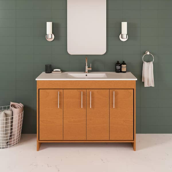 VOLPA USA AMERICAN CRAFTED VANITIES Villa 48 in. W x 18 in D Bath Vanity in Honey Maple with Ceramic Vanity Top in White with White Basin