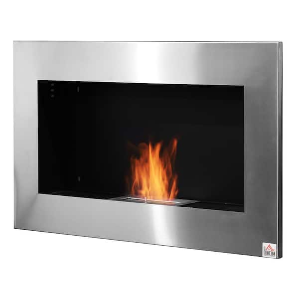 HOMCOM Wall Inserted Radiant Clean Burning Ethanol Furnace with Real Flames